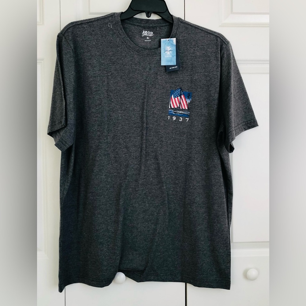 Izod Saltwater Shirt Xl Graphic Tee Short Sleeve Crew Neck Pullover USA Flag PS2